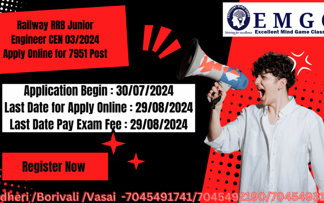 Railway RRB Junior Engineer CEN 03/2024 Apply Online for 7951 Post