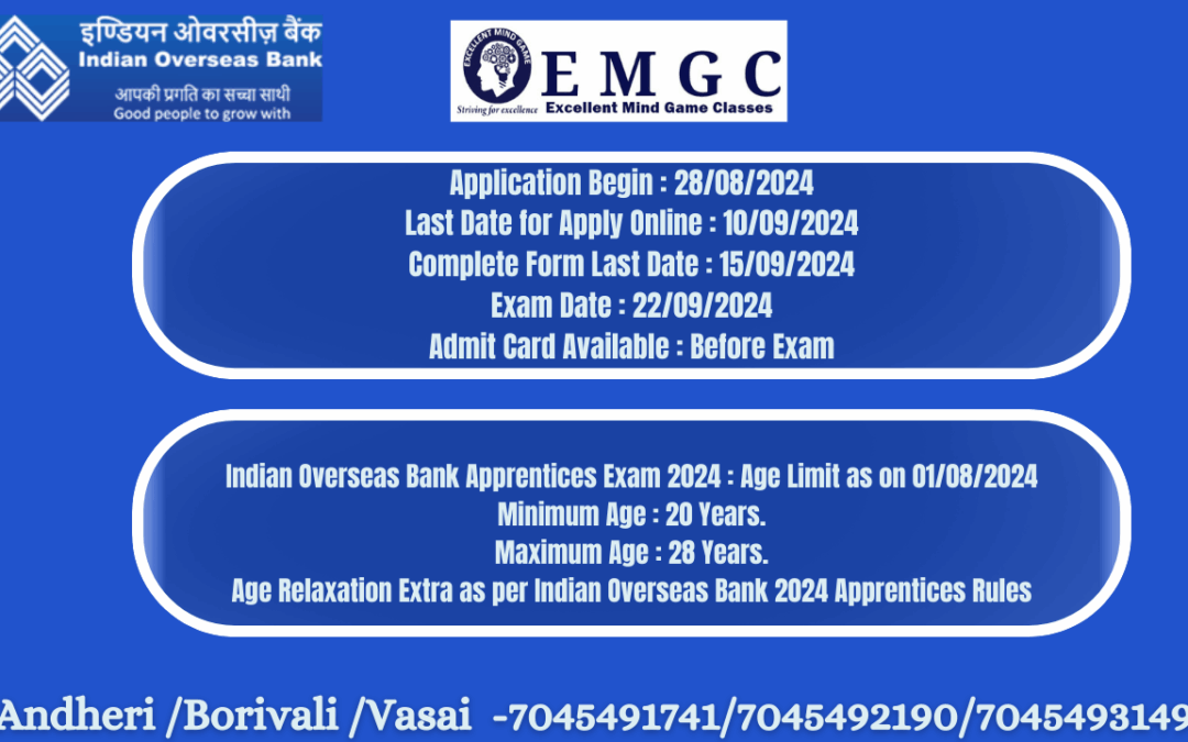 Indian Overseas Bank Exam for apprentice Recruitment for 2024