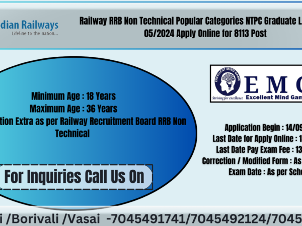 Railway RRB Non Technical Popular Categories NTPC Graduate Level Apply Now (8113 Post )