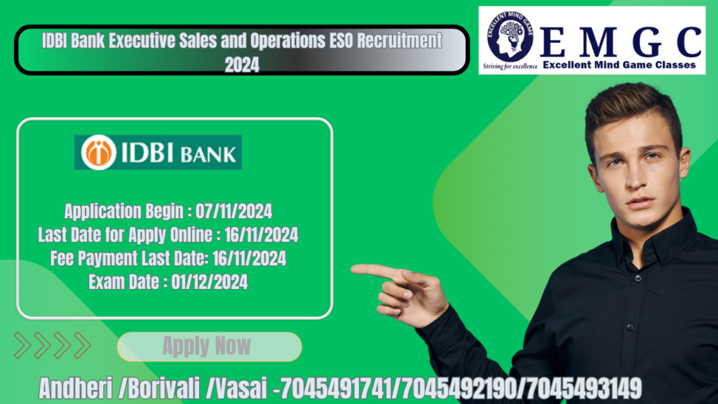 IDBI Bank Executive Sales and Operations ESO Recruitment 2024 (1000