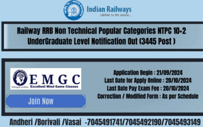 Railway RRB Non Technical Popular Categories NTPC 10+2 UnderGraduate Level (3445 Post )